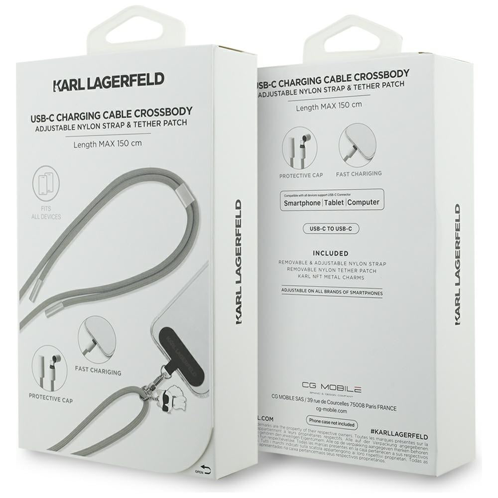 USB-C - USB-C data- og opladningskabel Karl Lagerfeld Choupette Charm, 100W, 1,5m, Grå