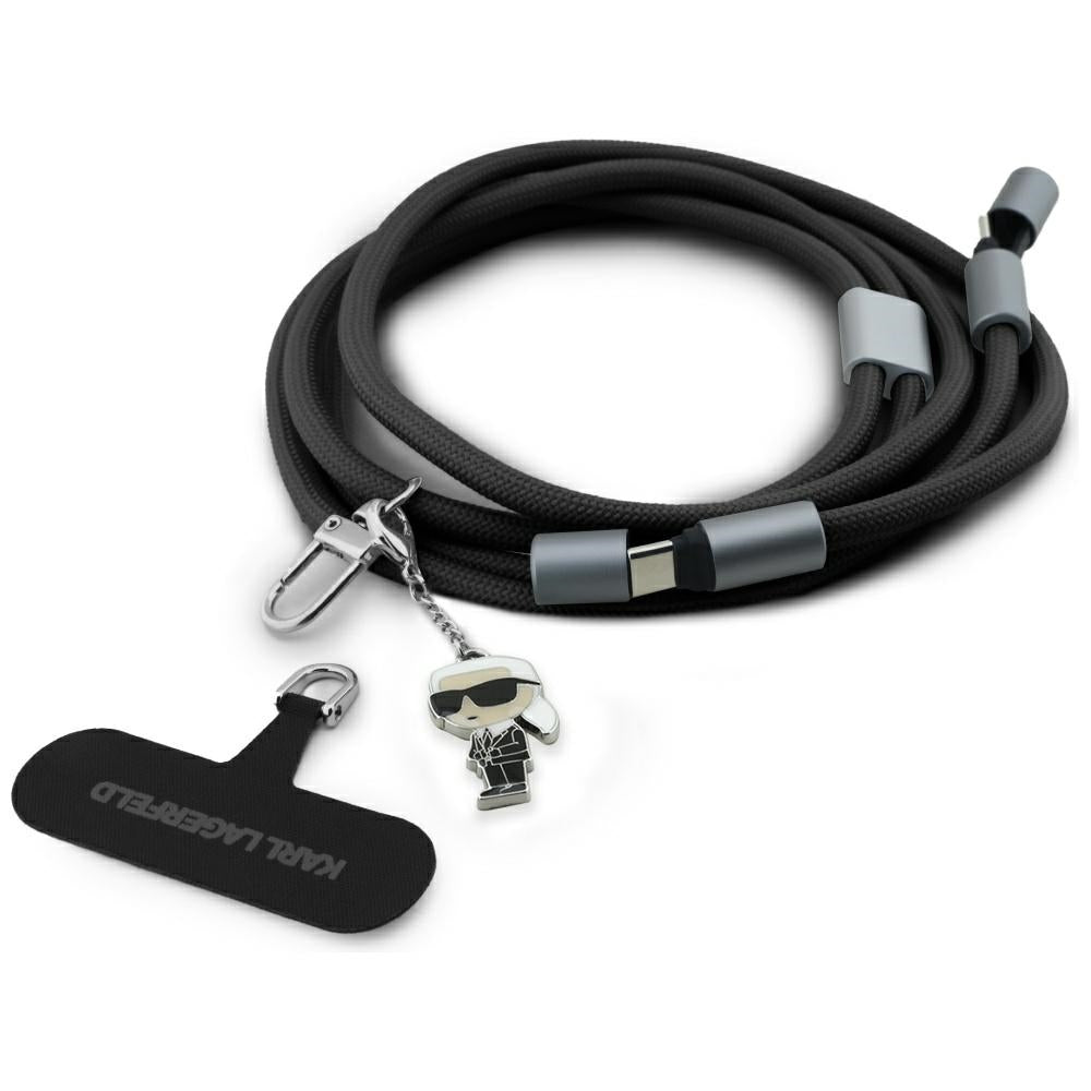 USB-C data- og opladningskabel - USB-C Karl Lagerfeld Ikonik Charm, 100W, 1,5m, Sort
