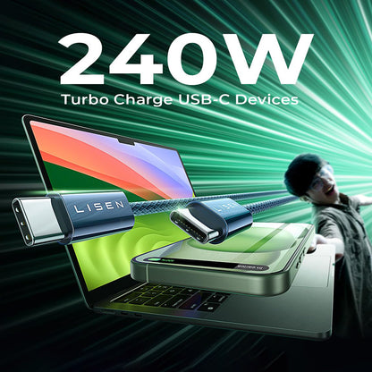 Data- og opladningskabel USB-C - USB-C Lisen, 240W, 2m, Sæt med 2 stykker, Marineblå YL0123070023