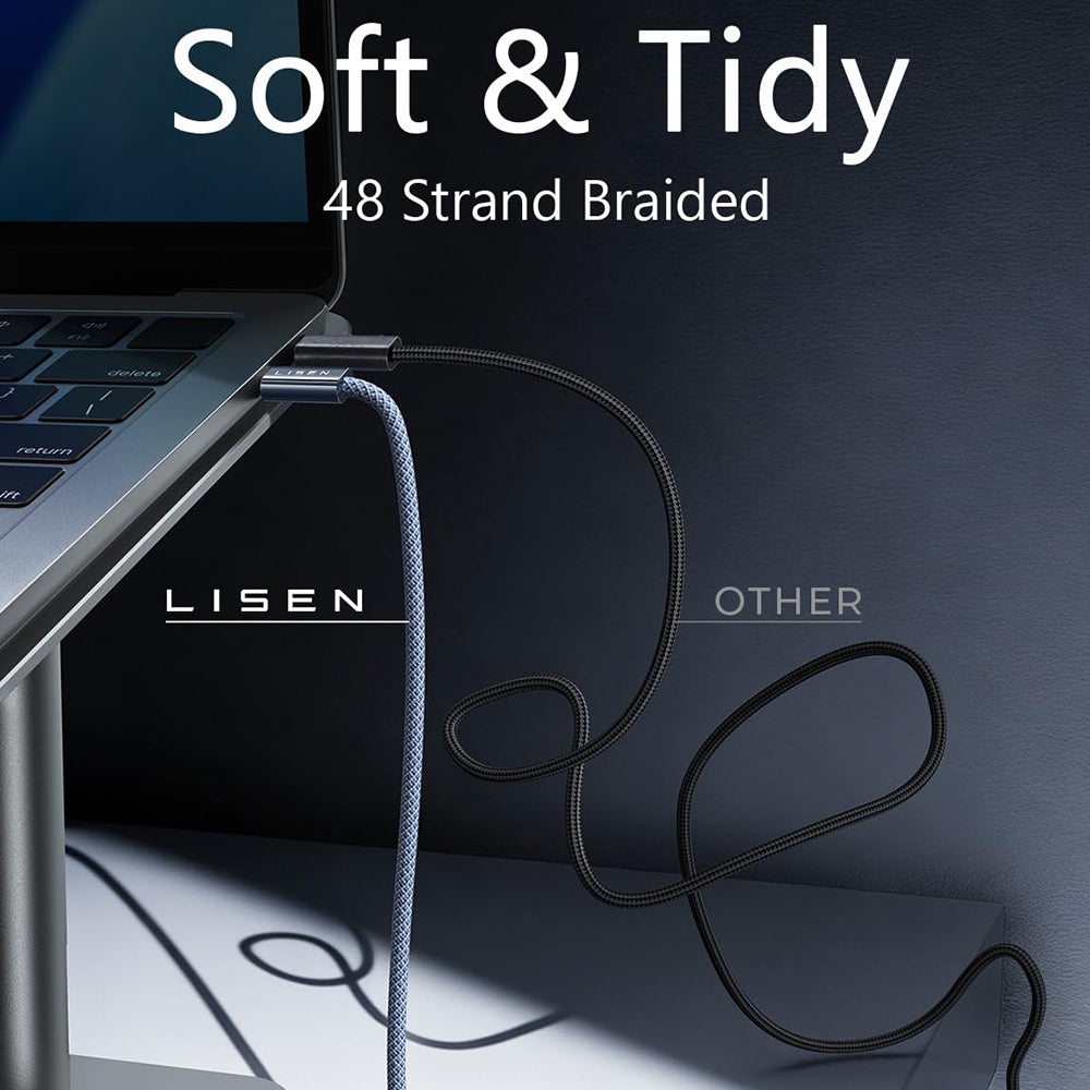 Data- og opladningskabel USB-C - USB-C Lisen, 240W, 2m, Sæt med 2 stykker, Marineblå YL0123070023