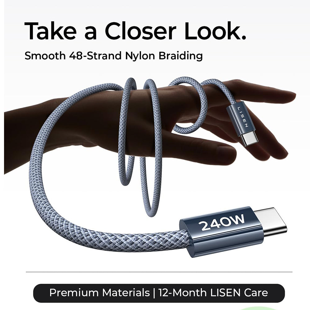Data- og opladningskabel USB-C - USB-C Lisen, 240W, 2m, Sæt med 2 stykker, Marineblå YL0123070023