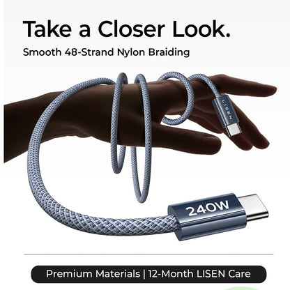 Data- og opladningskabel USB-C - USB-C Lisen, 240W, 2m, Sæt med 2 stykker, Marineblå YL0123070023