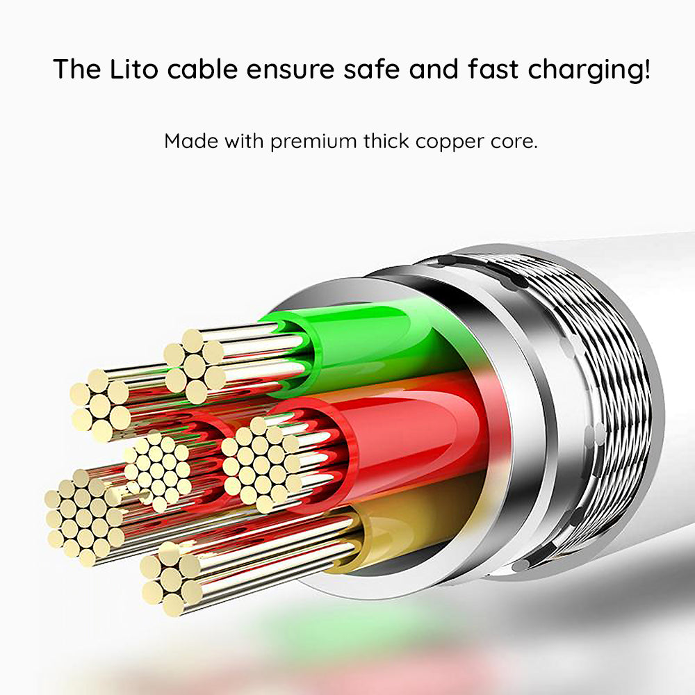 Data- og opladningskabel USB-C - USB-C Lito LD03, 60W, 1m, Hvid