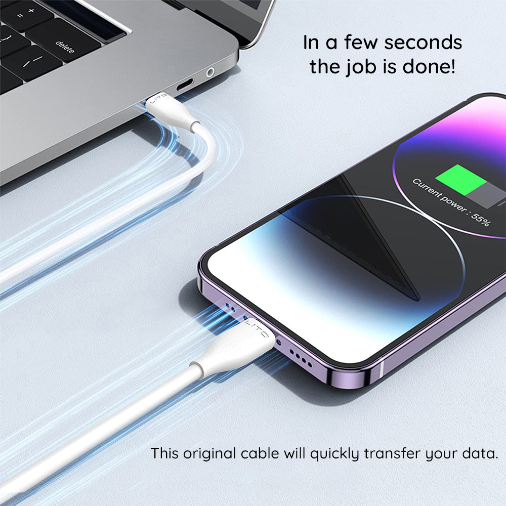 Data- og opladningskabel USB-C - USB-C Lito LD03, 60W, 1m, Hvid