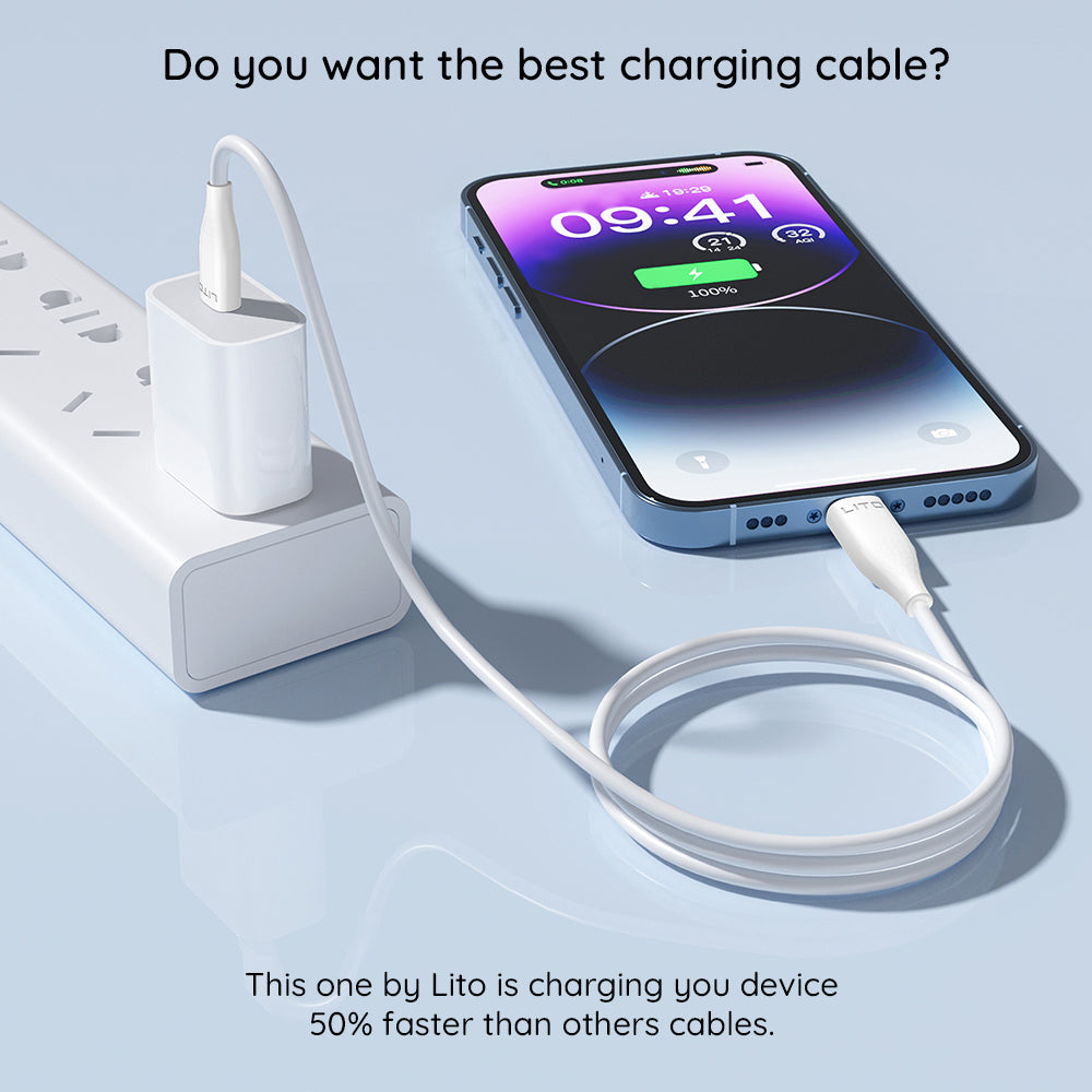 Data- og opladningskabel USB-C - USB-C Lito LD03, 60W, 1m, Hvid
