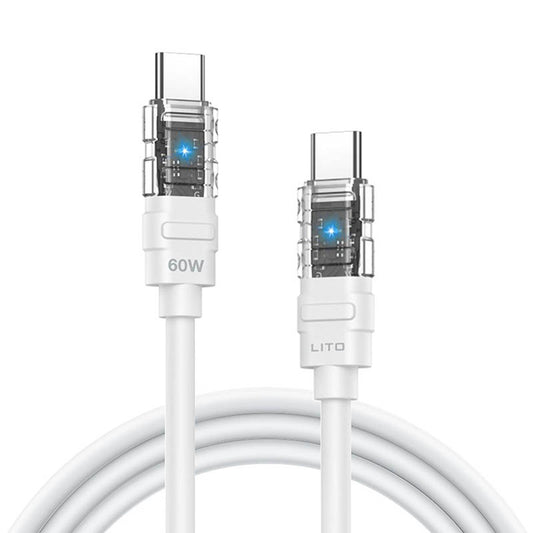 Data- og opladningskabel USB-C - USB-C Lito LD05, 60W, 1m, Hvid