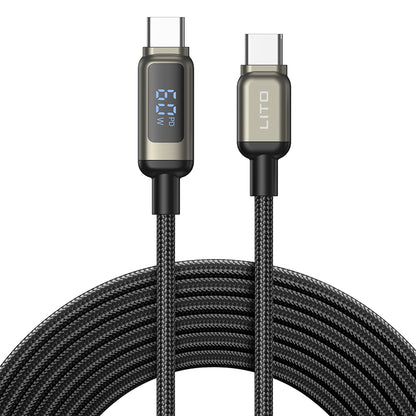 Data- og opladningskabel USB-C - USB-C Lito LD15 Display, 60W, 1m, Sort