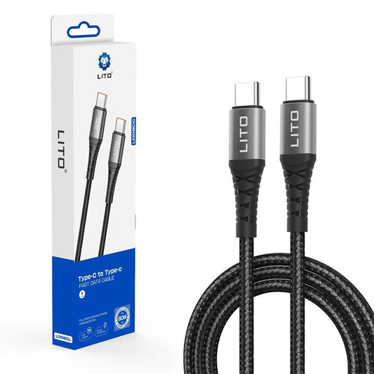 Data- og opladningskabel USB-C - USB-C Lito LD22CC, 60W, 2m, Sort