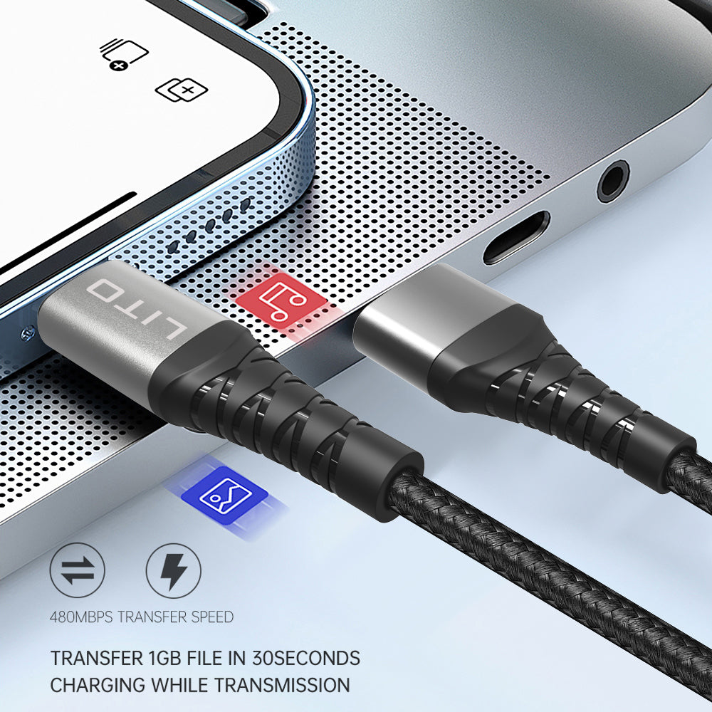 Data- og opladningskabel USB-C - USB-C Lito LD22CC, 60W, 2m, Sort