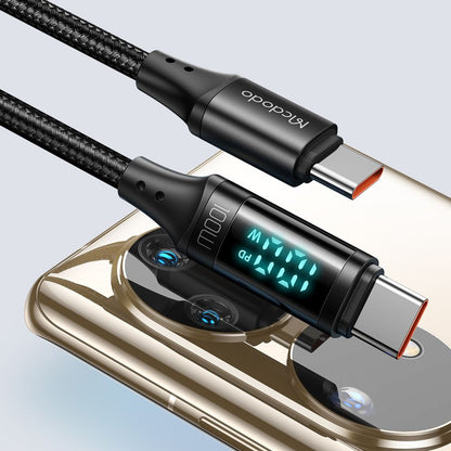 Data- og opladningskabel USB-C - USB-C McDodo CA-1100 Display, 100W, 1,2m, Sort