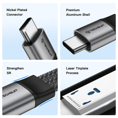 USB-C Data- og Opladningskabel - USB-C Techsuit ElysiumSync Pro CX1, 240W, 1m, Grå