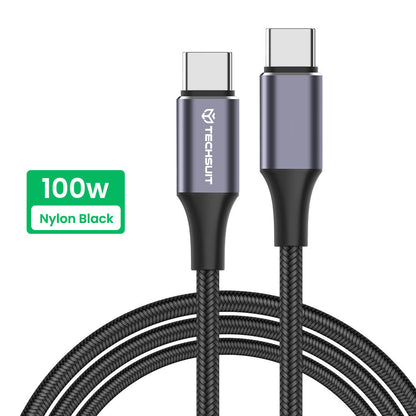 Data- og opladningskabel USB-C - USB-C Techsuit PCB018, 100W, 1m, Sort