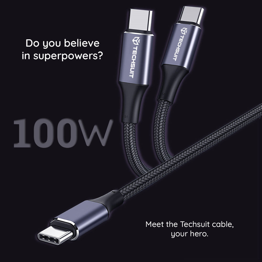 Data- og opladningskabel USB-C - USB-C Techsuit PCB018, 100W, 1m, Sort