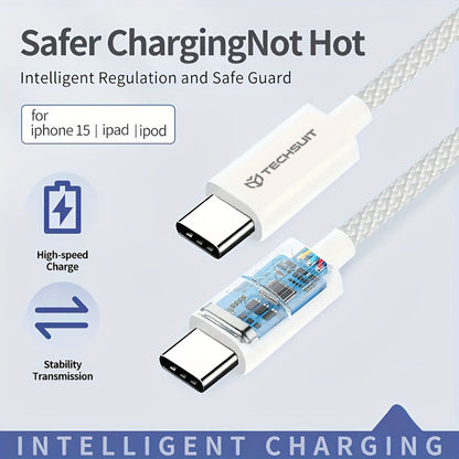 USB-C data- og opladningskabel - USB-C Techsuit PCB114D, 60W, 1m, Grå