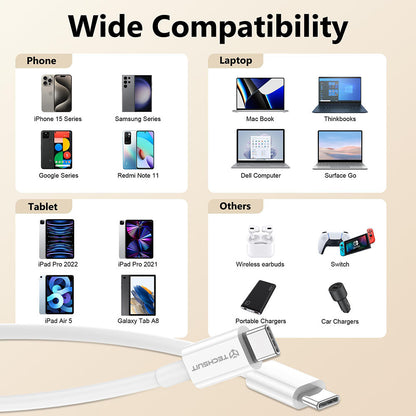 Data- og opladningskabel USB-C - USB-C Techsuit PCB130, 60W, 1m, Hvid