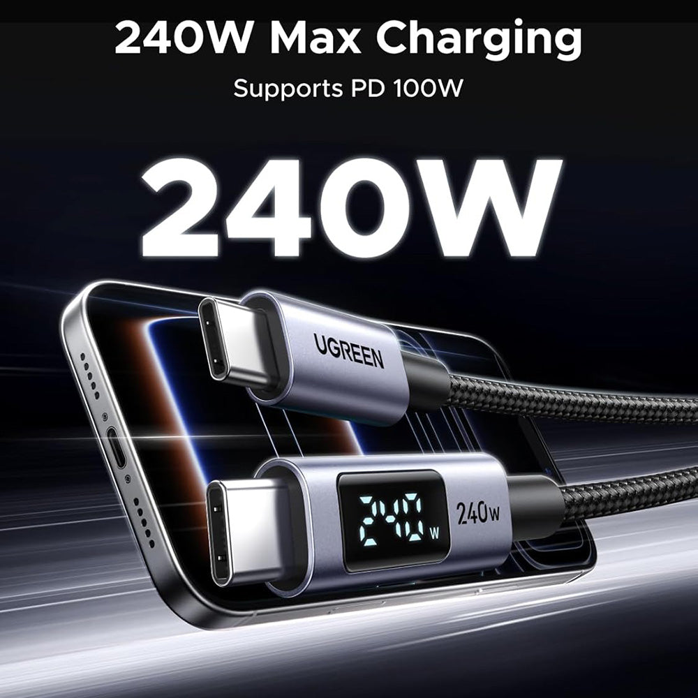 Data- og opladningskabel USB-C - USB-C UGREEN 65866 Display, 240W, 1m, Grå
