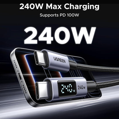 Data- og opladningskabel USB-C - USB-C UGREEN 65866 Display, 240W, 1m, Grå