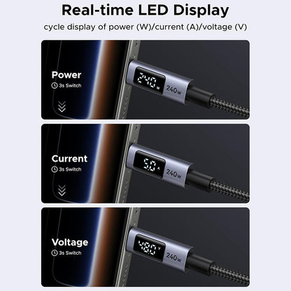 Data- og opladningskabel USB-C - USB-C UGREEN 65866 Display, 240W, 1m, Grå