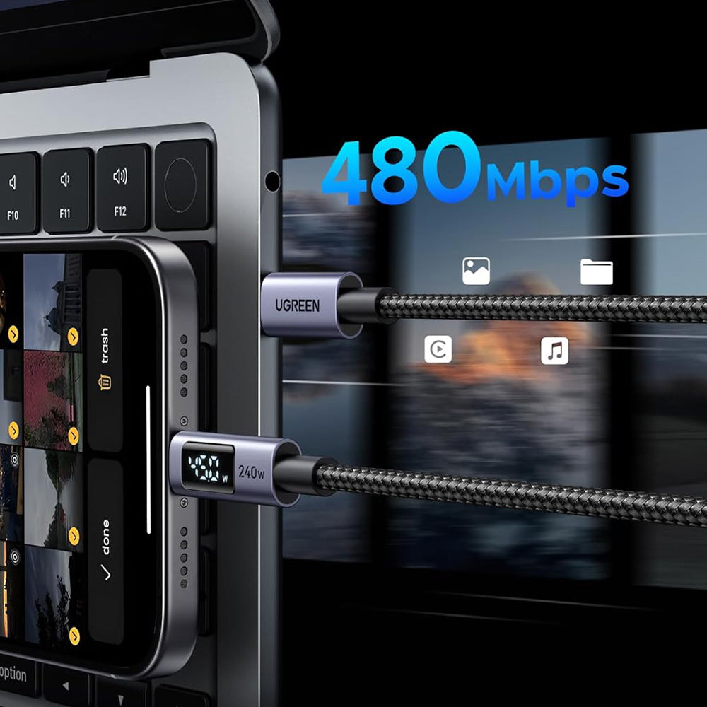 Data- og opladningskabel USB-C - USB-C UGREEN 65866 Display, 240W, 1m, Grå