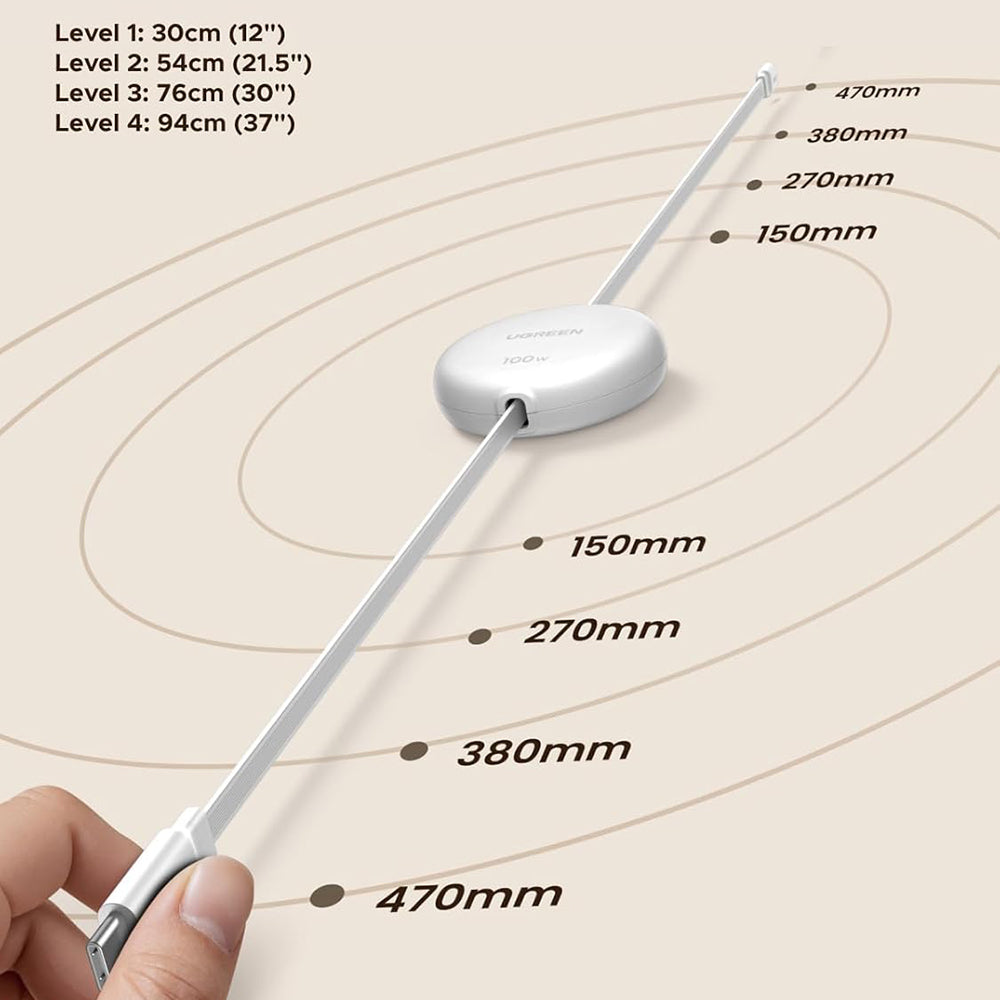 Data- og opladningskabel USB-C - USB-C UGREEN L531, 100W, 1m, Hvid