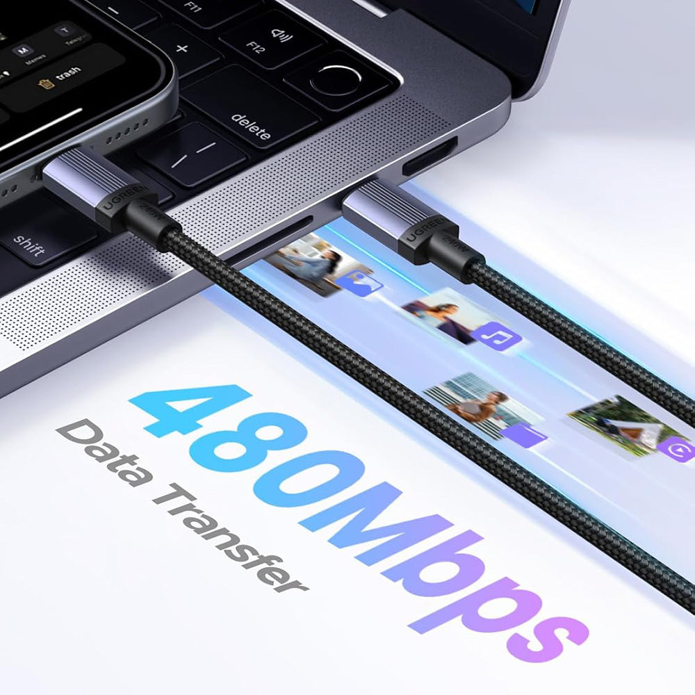 Data- og opladningskabel USB-C - USB-C UGREEN L532, 240W, 0,5m, Grå