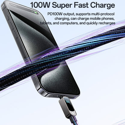 USB-C Data- og Opladningskabel - USB-C Yesido CA179 Display, 100W, 1.2m, Sort