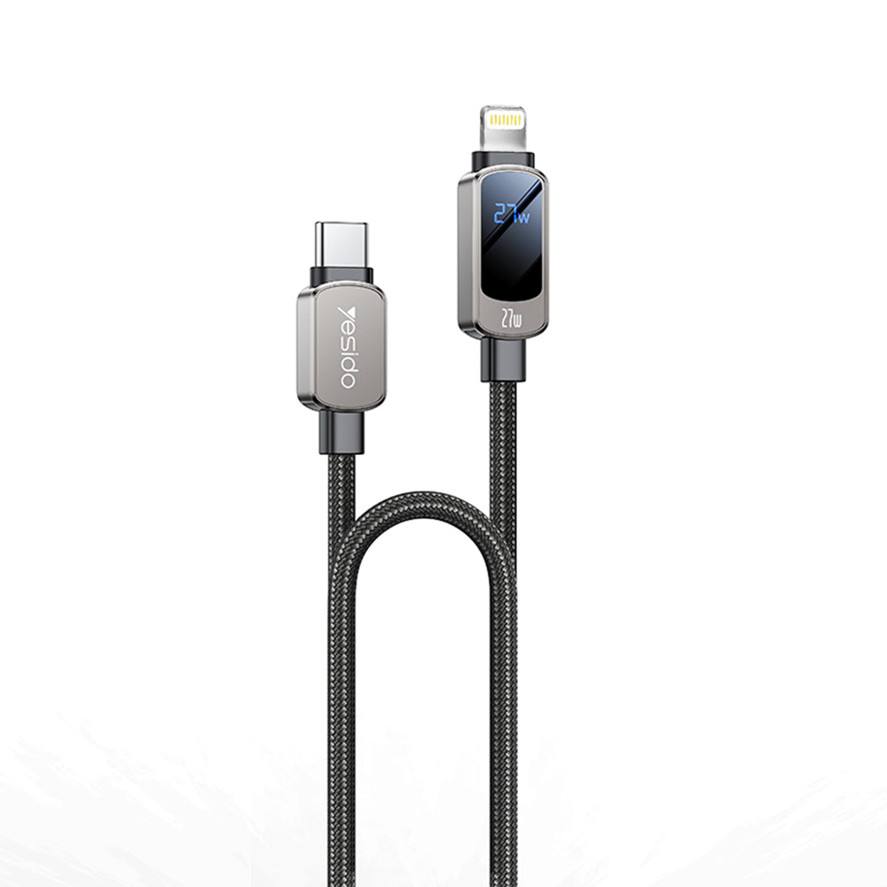 USB-C - USB-C data- og opladningskabel Yesido CA180 Display, 27W, 1.2m, Sort