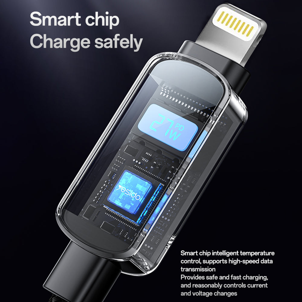 USB-C - USB-C data- og opladningskabel Yesido CA180 Display, 27W, 1.2m, Sort