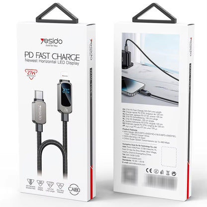 USB-C - USB-C data- og opladningskabel Yesido CA180 Display, 27W, 1.2m, Sort