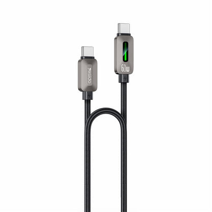 USB-C Data- og Opladningskabel - USB-C Yesido CA198, 60W, 1,2m, Sort