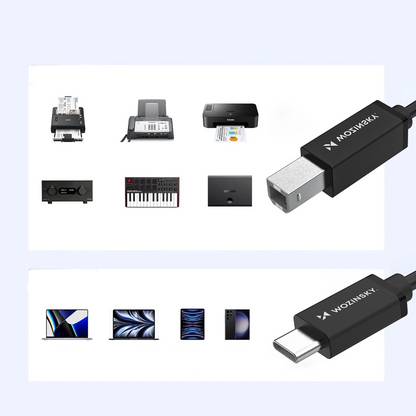 Printerkabel WZK WKDDY2S, USB-C - USB-B, 2m, Sort