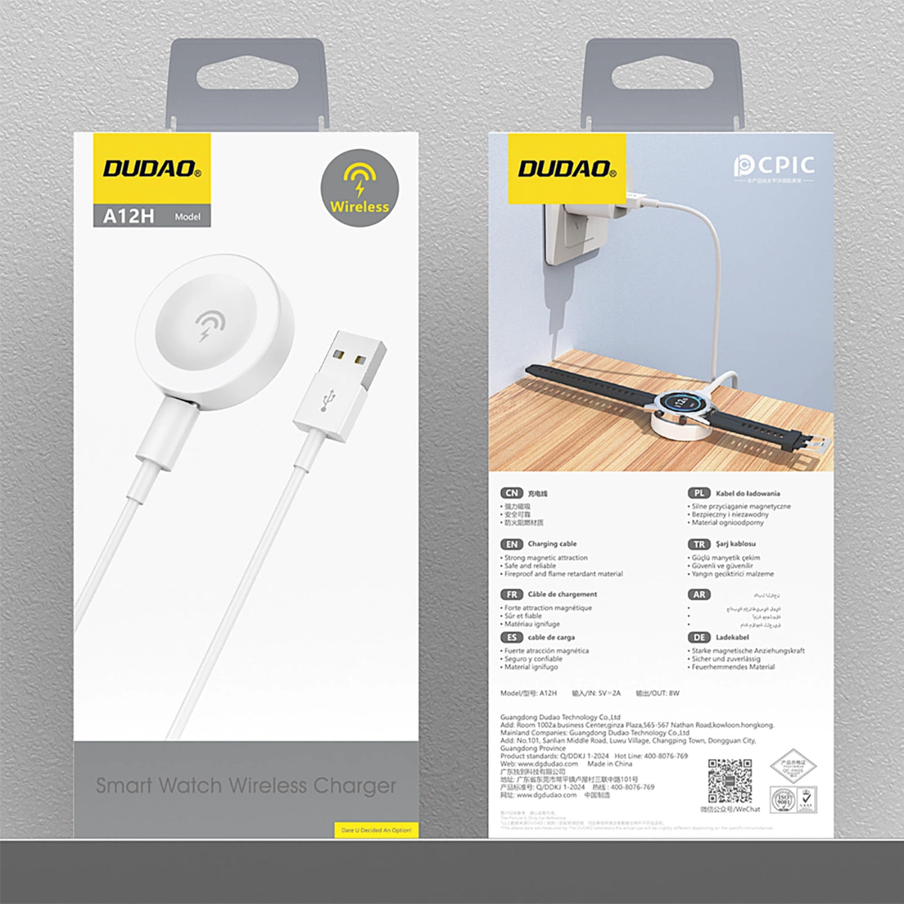 Trådløs oplader Dudao A12H til Huawei Watch Series, USB-A, Hvid