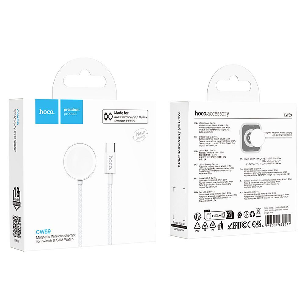 HOCO CW59 Charging Cable for Apple Watch / Samsung Galaxy Watch Series, White