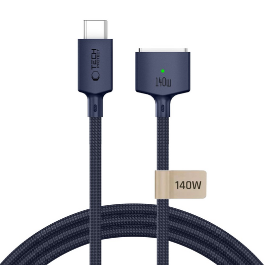 Tech-Protect MMC01 Ultraboost opladerkabel, USB-C - MagSafe 3, 140W, 3m, Marineblå