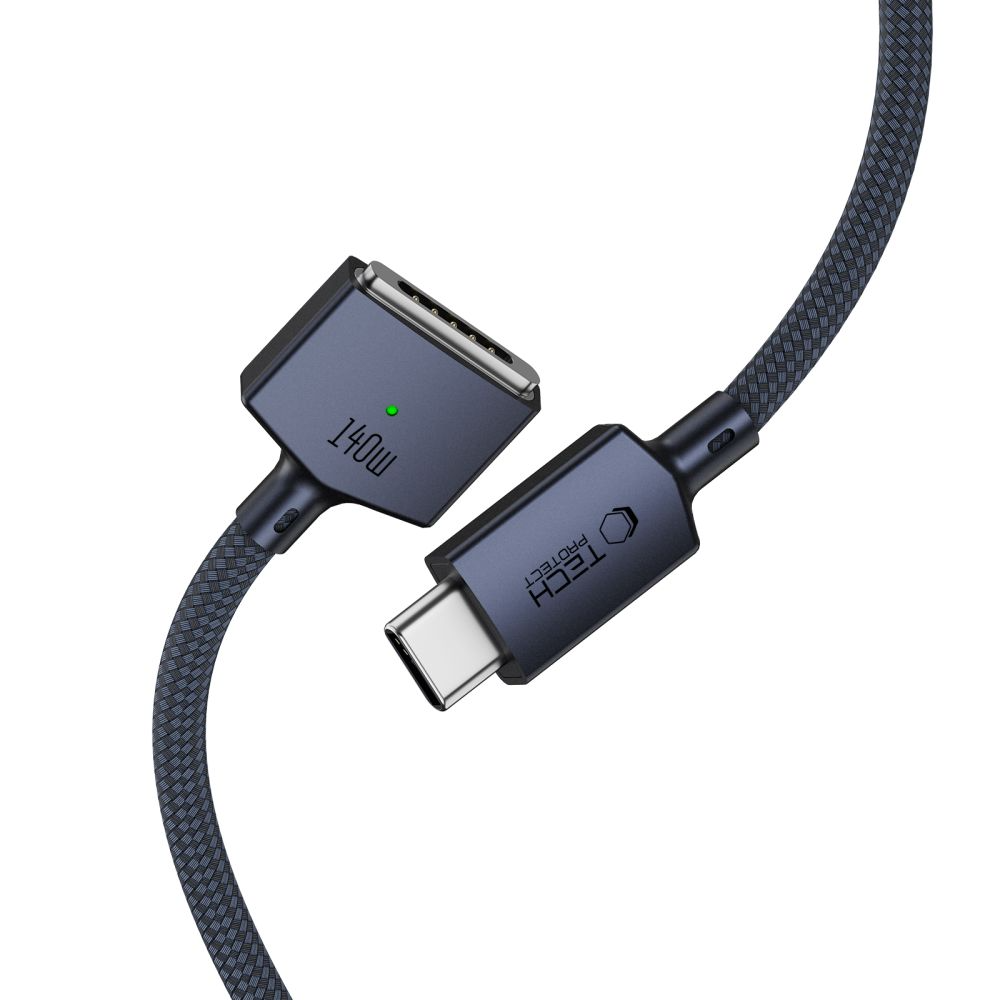 Tech-Protect MMC01 Ultraboost opladerkabel, USB-C - MagSafe 3, 140W, 2m, Mørkeblå