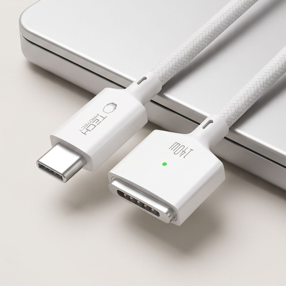 Tech-Protect MMC01 Ultraboost opladerkabel, USB-C - MagSafe 3, 140W, 3m, hvid