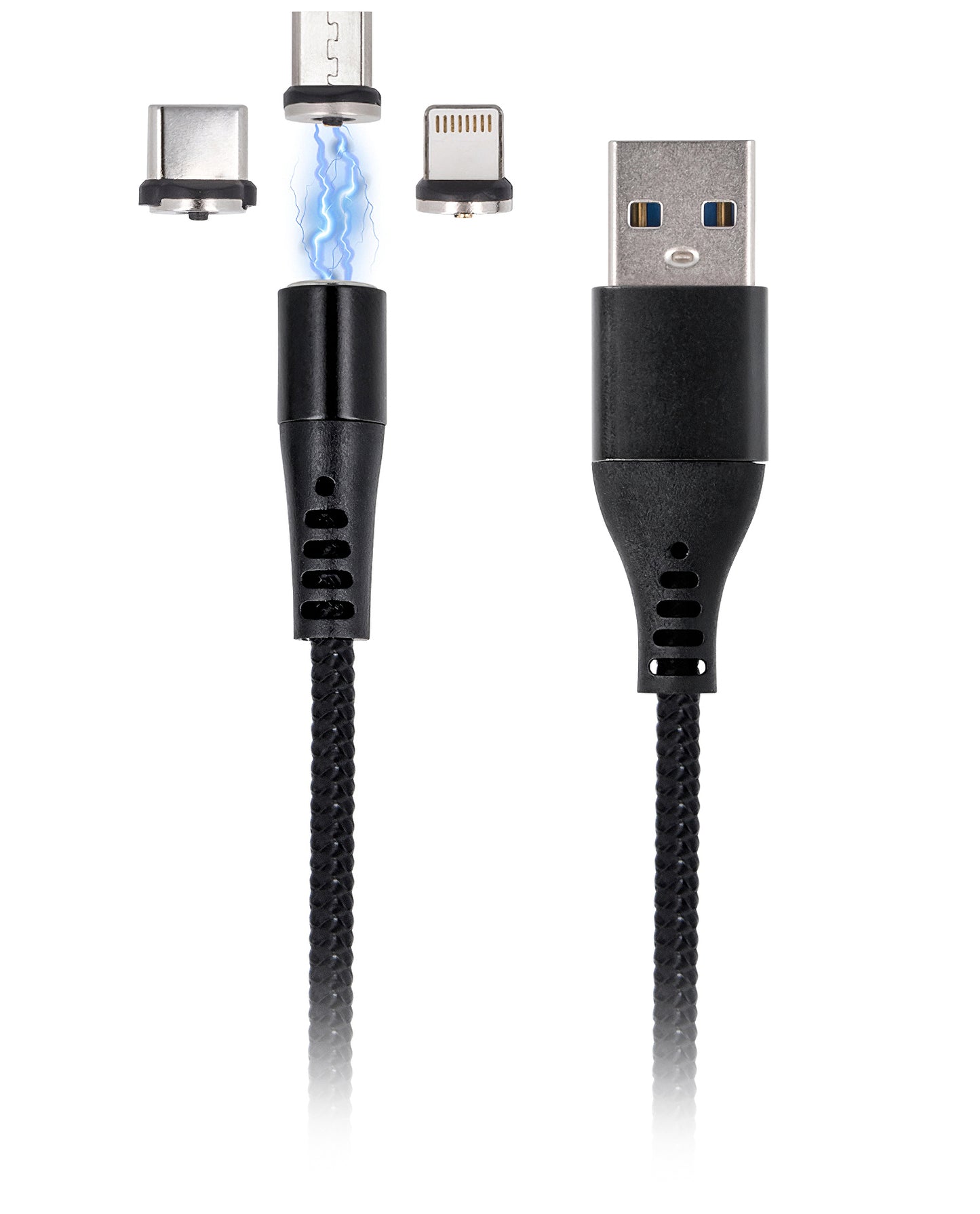 USB-A data- og opladningskabel - Lightning / microUSB / USB-C MaXlife MXUC-02-2 3in1, 18W, 1m, Sort