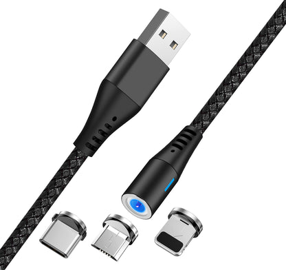 USB-A opladningskabel - Lightning / microUSB / USB-C MaXlife MXUC-02 Magnetisk 3i1, 18W, 1m, Sort