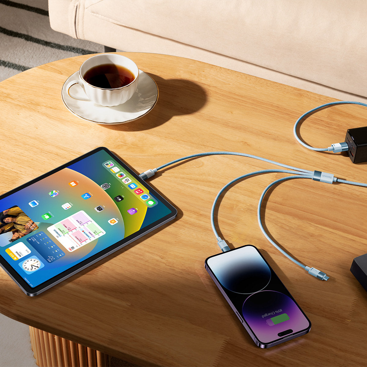 USB-A - Lightning / microUSB / USB-C Baseus StarSpeed 3in1 opladerkabel, 20W, 1.2m, Blå CAXS000017