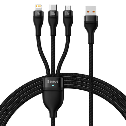 USB-A opladerkabel - Lightning / microUSB / USB-C Baseus Flash Series II 3in1, 100W, 1.2m, Sort CASS030001