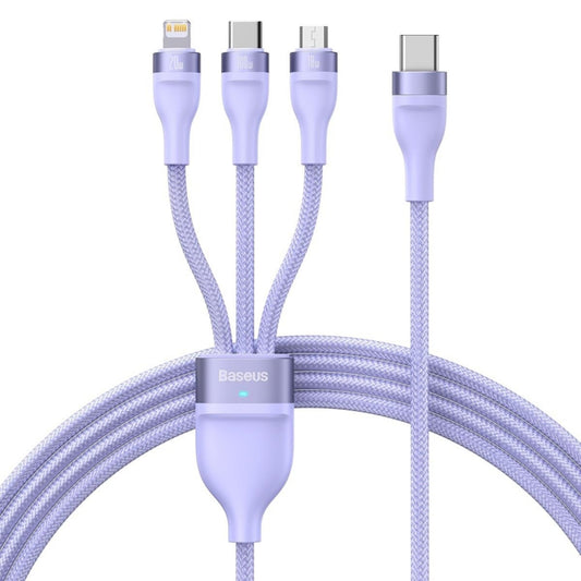 Opladerkabel USB-A - Lightning / microUSB / USB-C Baseus Flash Series II 3in1, 100W, 1,2m, Lilla CASS030005