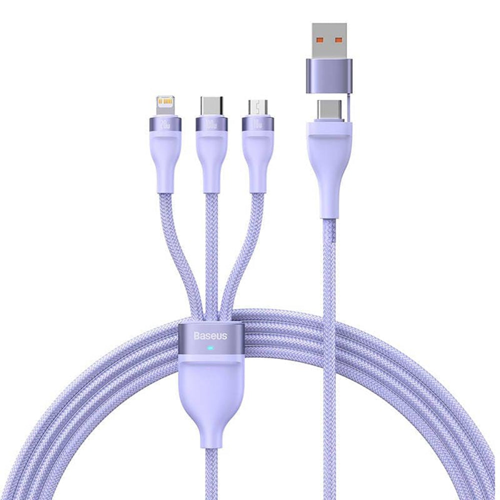 USB-A / USB-C - Lightning / microUSB / USB-C Baseus Flash Series II 3in1 opladerkabel, 100W, 1.2m, Lilla CASS030105
