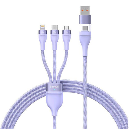 USB-A / USB-C - Lightning / microUSB / USB-C Baseus Flash Series II 3in1 opladerkabel, 100W, 1.2m, Lilla CASS030105