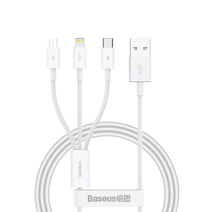 USB-A - Lightning / microUSB / USB-C Baseus Superior 3in1 Series opladerkabel, 20W, 1m, Hvid P10320105221-00