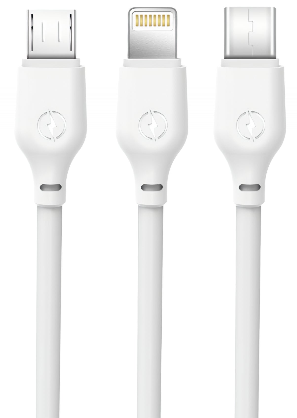 USB-A - Lightning / microUSB / USB-C opladerkabel XO Design NB103 3i1, 10W, 1m, Hvid
