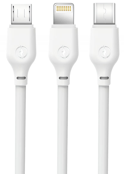 USB-A - Lightning / microUSB / USB-C opladerkabel XO Design NB103 3i1, 10W, 1m, Hvid