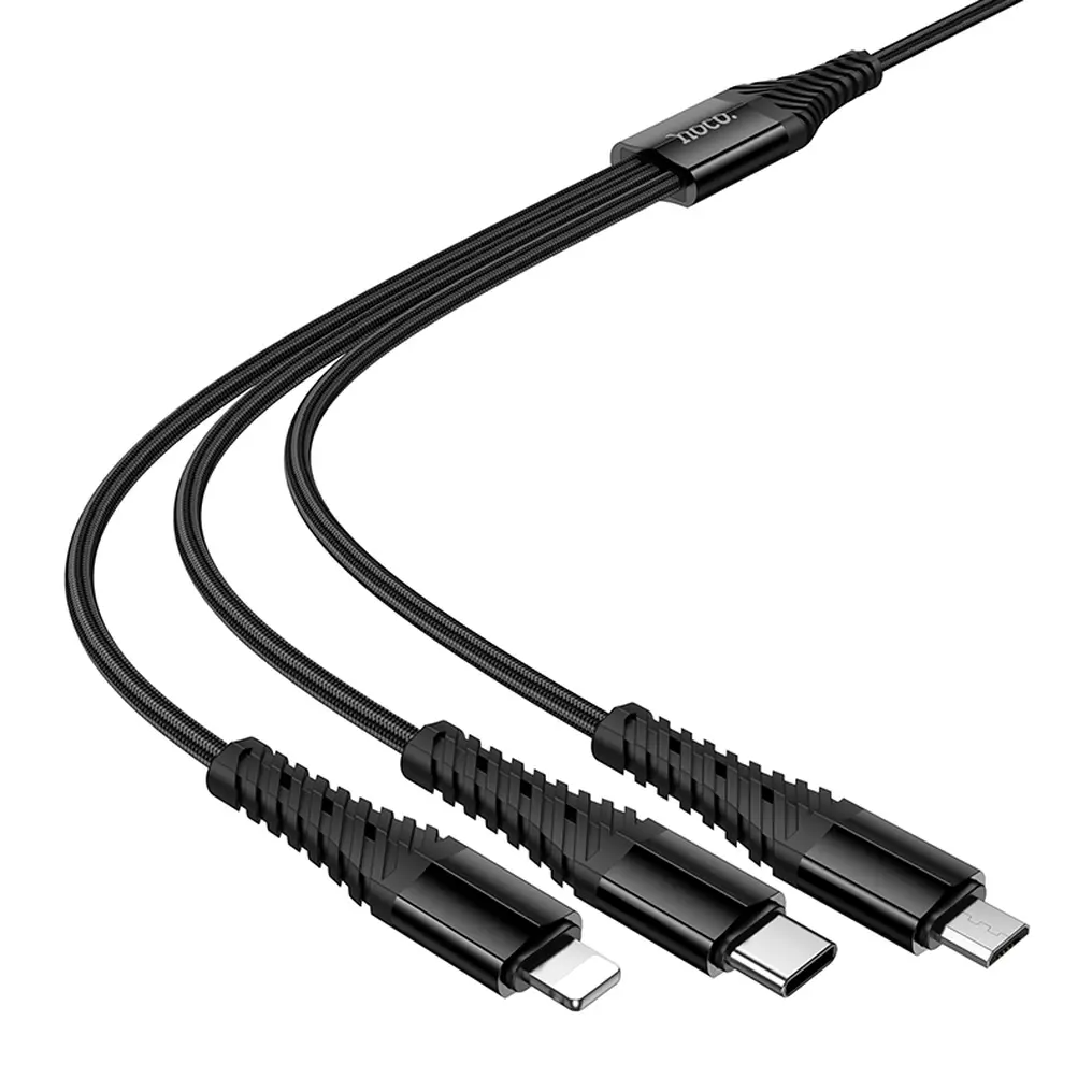 USB-A / USB-C opladningskabel - Lightning / microUSB / USB-C HOCO X123 3i1, 18W, 1m, Sort