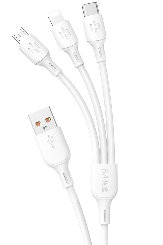 USB-A opladningskabel - Lightning / microUSB / USB-C Dudao L8A 3in1, 66W, 1,2m, hvid