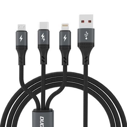 USB-A opladningskabel - Lightning / microUSB / USB-C Dudao L3E 3i1, 60W, 1,2m, Sort