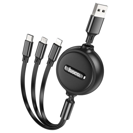 Opladerkabel USB-A - Lightning / microUSB / USB-C HOCO X75 3i1, 18W, 1m, Sort